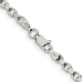 925 White Gold 3.5 mm Polished Chain Necklace, Solid alternate angle