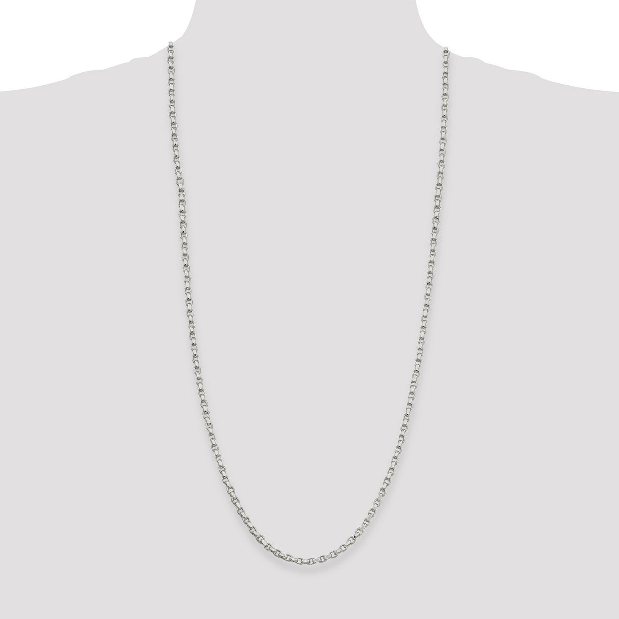 925 White Gold 3.5 mm Polished Chain Necklace, Solid detail view
