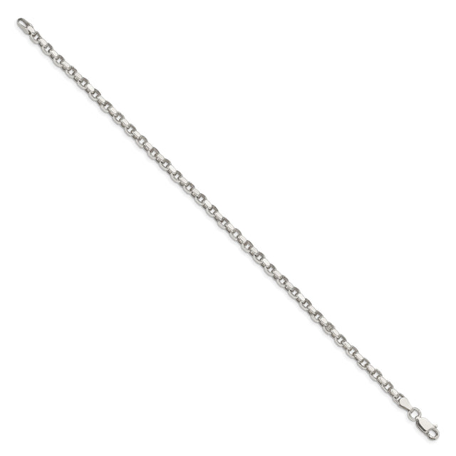 925 White Gold 3.5 mm Polished Chain Bracelet, Solid