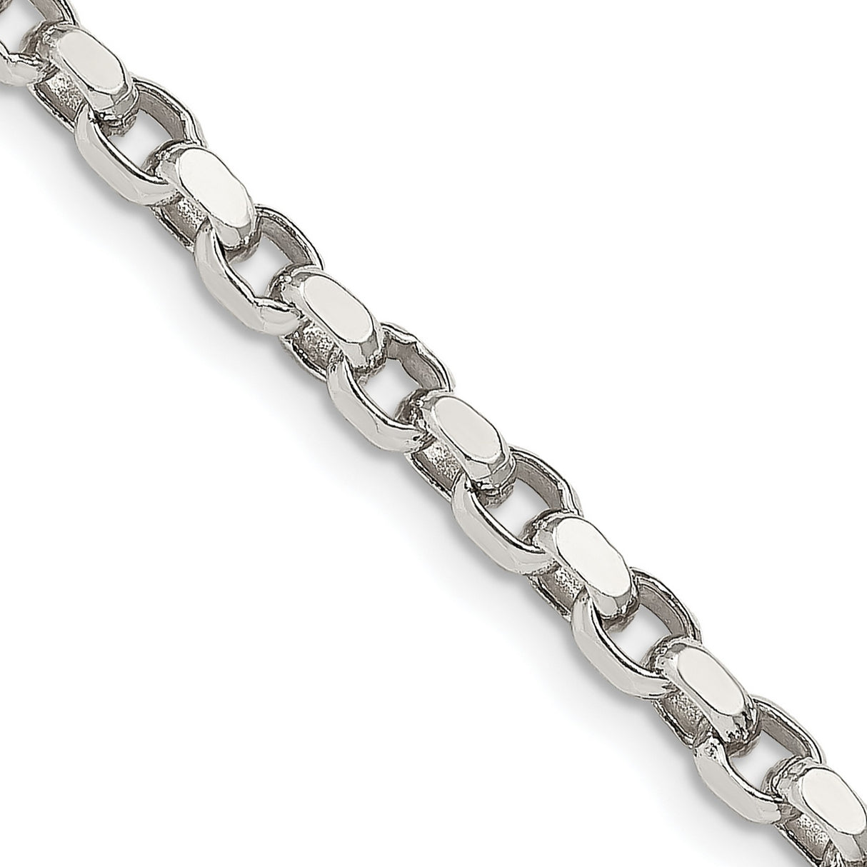 925 White Gold 3.5 mm Polished Chain Necklace, Solid detail view