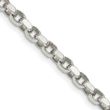 925 White Gold 3.5 mm Polished Chain Necklace, Solid detail view