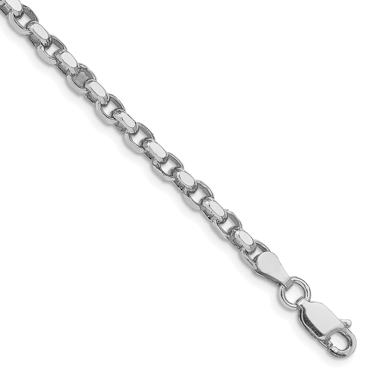 925 White Gold 3.5 mm Polished Chain Bracelet shown for scale