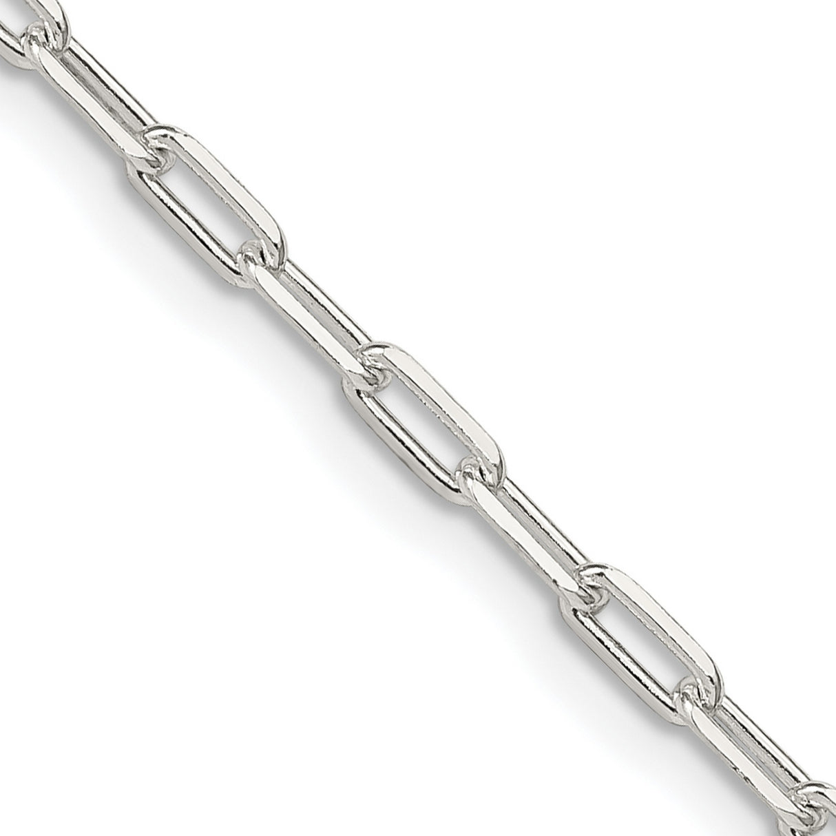 925 White Gold 2.75 mm Polished Chain Necklace, Solid detail view