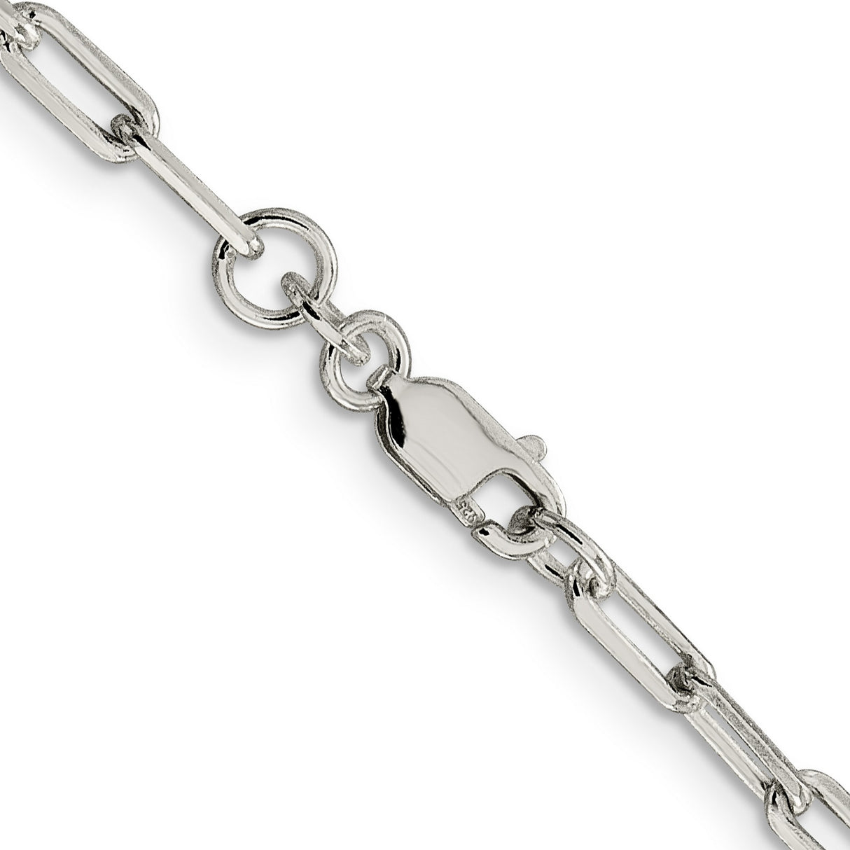925 White Gold 3.25 mm Polished Chain Necklace, Solid alternate angle