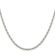 925 White Gold 3 mm Polished Chain Necklace, Solid