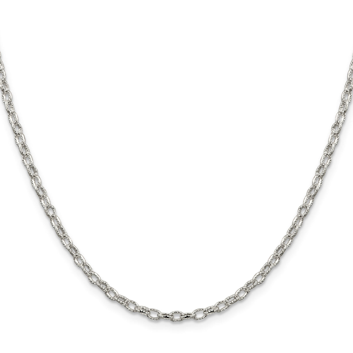 925 White Gold 3 mm Polished Chain Necklace, Solid