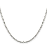 925 White Gold 3 mm Polished Chain Necklace, Solid