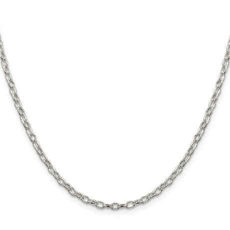 925 White Gold 3 mm Polished Chain Necklace, Solid
