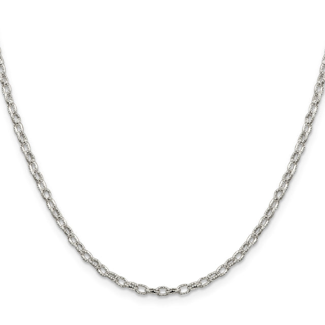 925 White Gold 3 mm Polished Chain Necklace, Solid