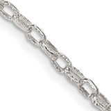 925 White Gold 3 mm Polished Chain Necklace, Solid detail view