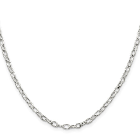 925 White Gold 3.75 mm Polished Chain Necklace, Solid