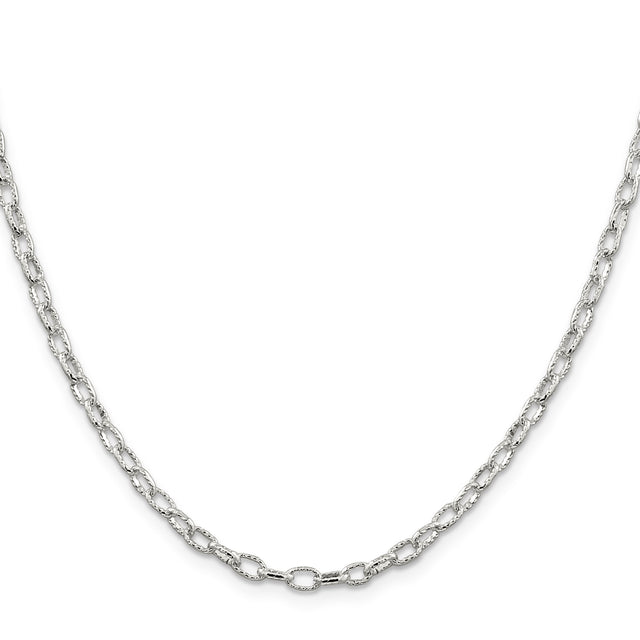 925 White Gold 3.75 mm Polished Chain Necklace, Solid