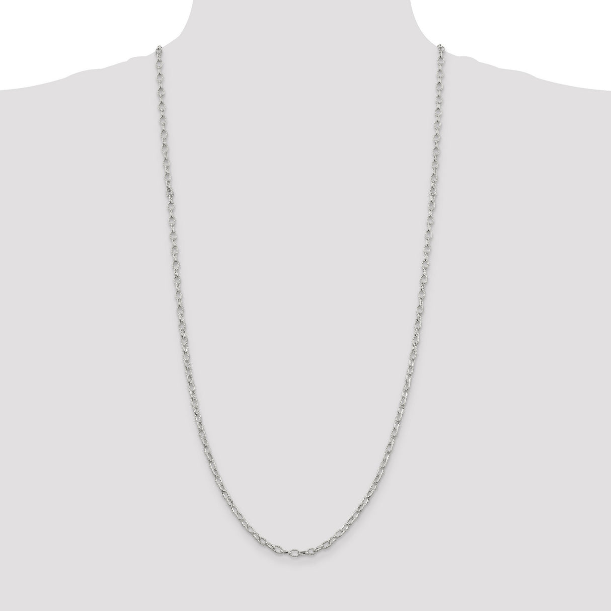 925 White Gold 3.75 mm Polished Chain Necklace, Solid detail view