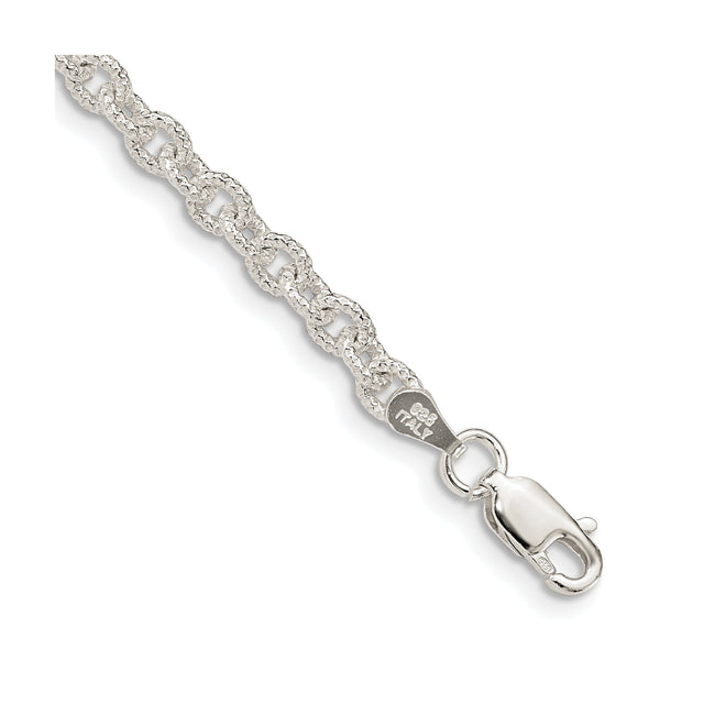 925 White Gold 3.75 mm Polished Chain Bracelet, Solid shown for scale