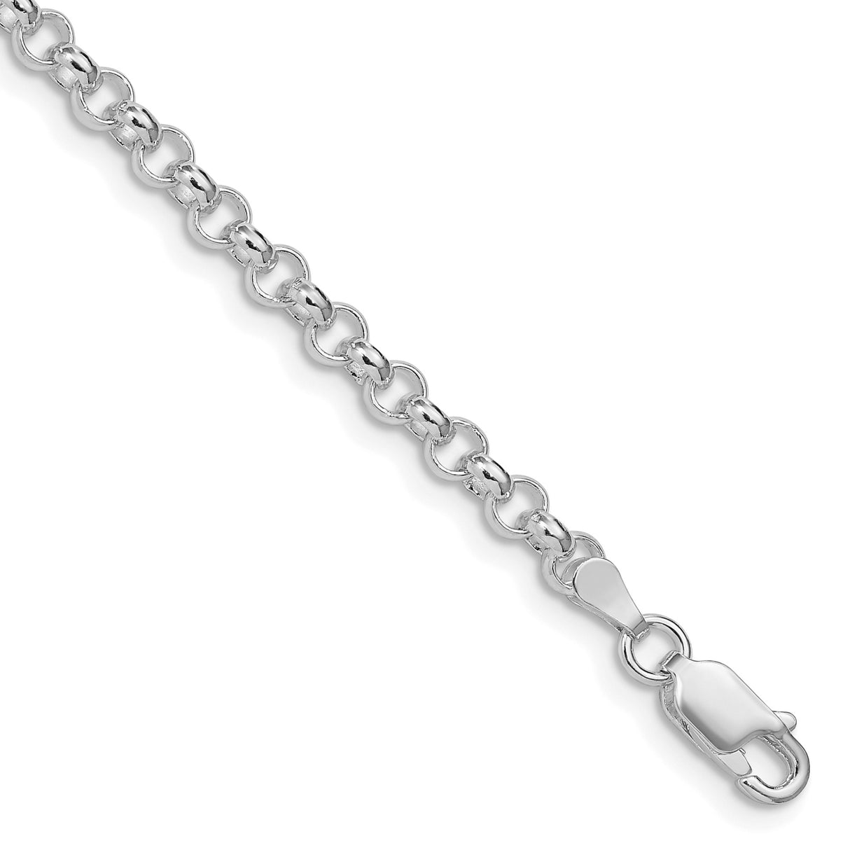 925 White Gold 4 mm Polished Chain Bracelet shown for scale