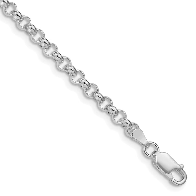 925 White Gold 4 mm Polished Chain Bracelet shown for scale
