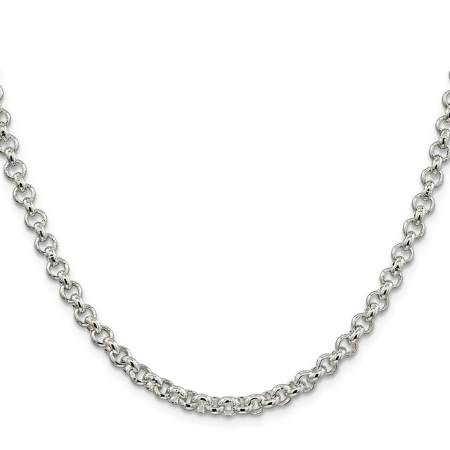 925 White Gold 5 mm Polished Chain Necklace, Solid