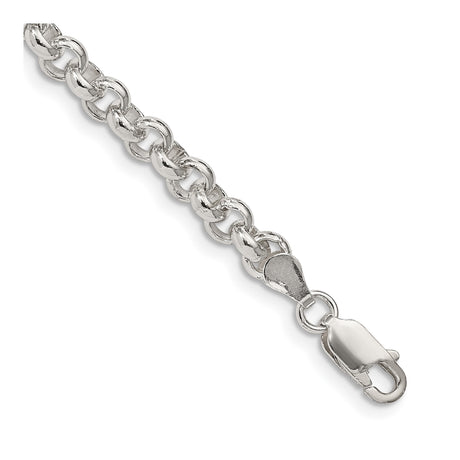 925 White Gold 5 mm Polished Chain Bracelet, Solid shown for scale