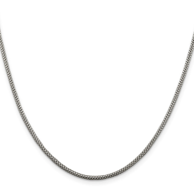 925 White Gold 2 mm Polished Chain Necklace, Solid