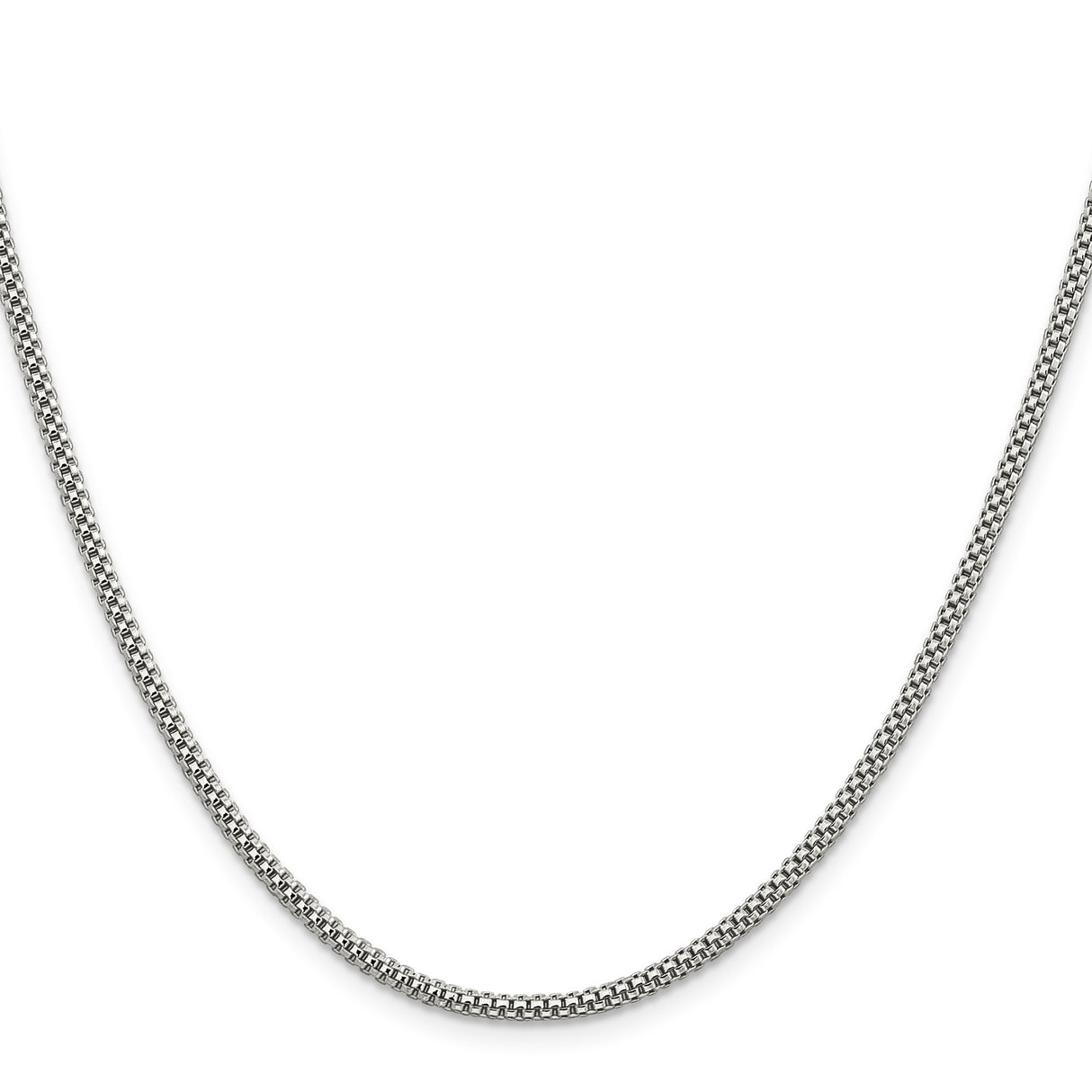 925 White Gold 2.4 mm Polished Chain Necklace, Solid