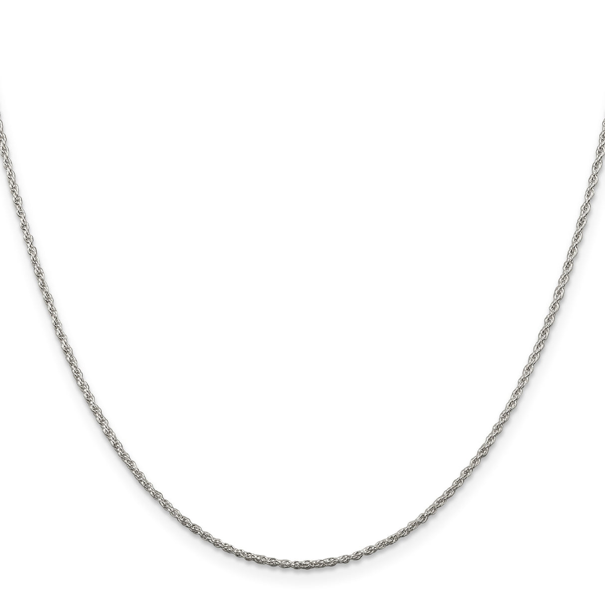 925 White Gold 1.3 mm Rope Chain Necklace, Polished
