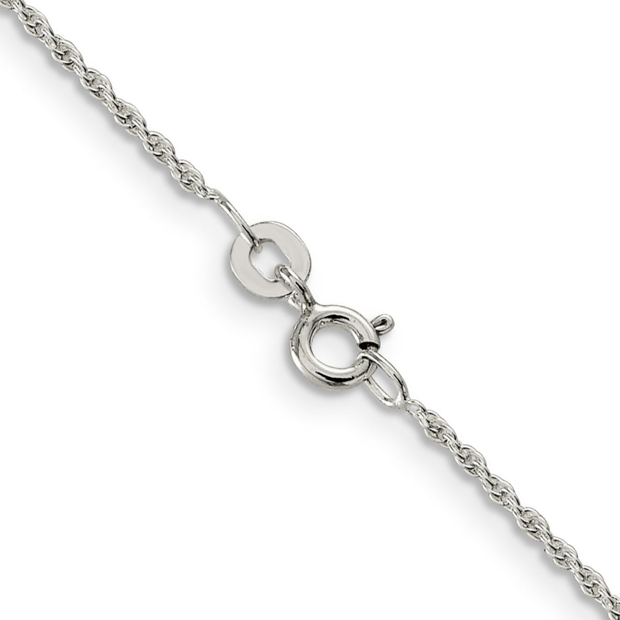 925 White Gold 1.3 mm Rope Chain Necklace, Polished alternate angle