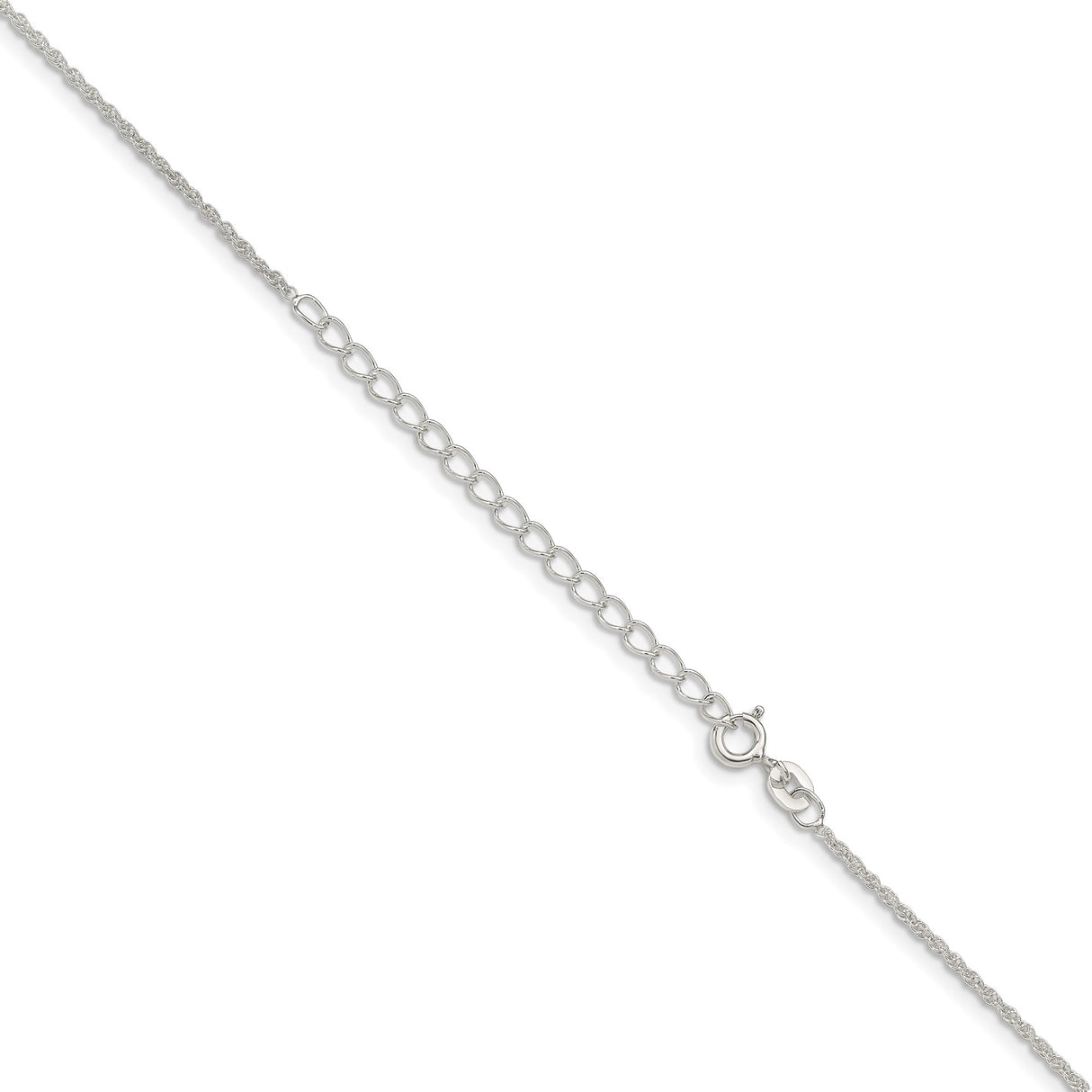 925 White Gold 1.3 mm Rope Chain Necklace, Polished detail view
