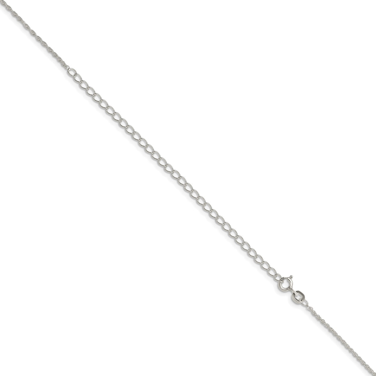 925 White Gold 1.3 mm Rope Chain Necklace, Polished detail view