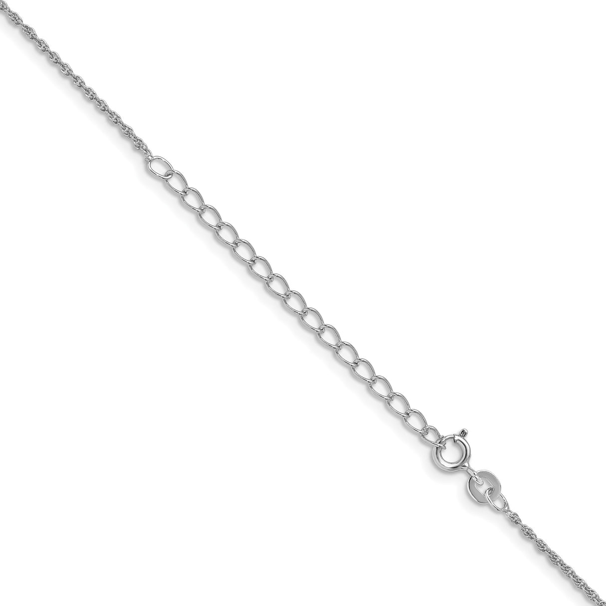 925 White Gold 1.3 mm Rope Chain Necklace, Polished detail view