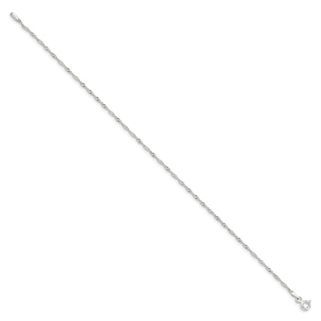 925 White Gold 1.4 mm Singapore Chain Anklet, Polished