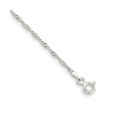925 White Gold 1.4 mm Singapore Chain Anklet, Polished shown for scale