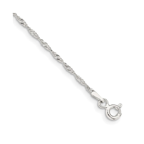 925 White Gold 1.4 mm Singapore Chain Anklet, Polished shown for scale