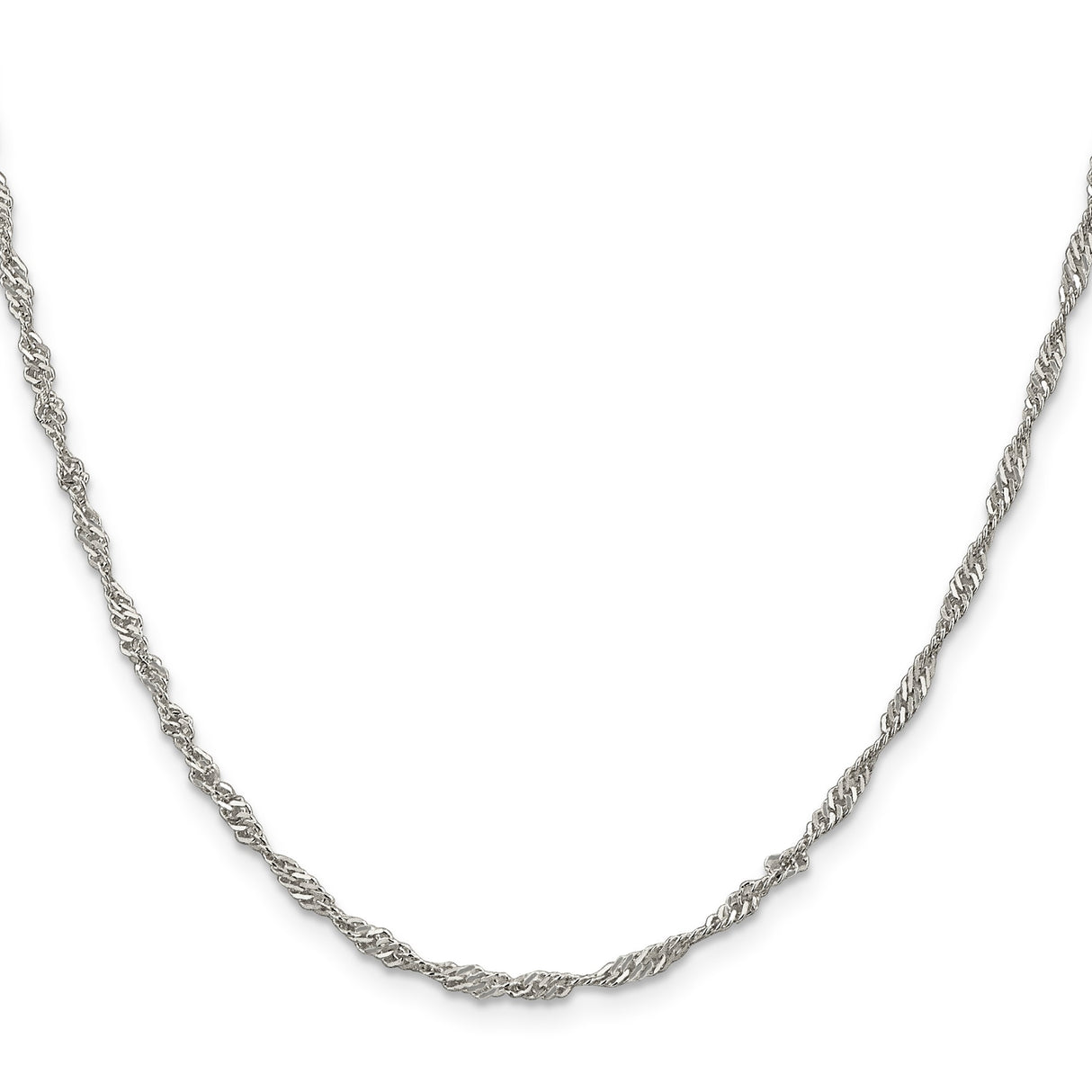 925 White Gold 2.25 mm Singapore Chain Necklace, Polished