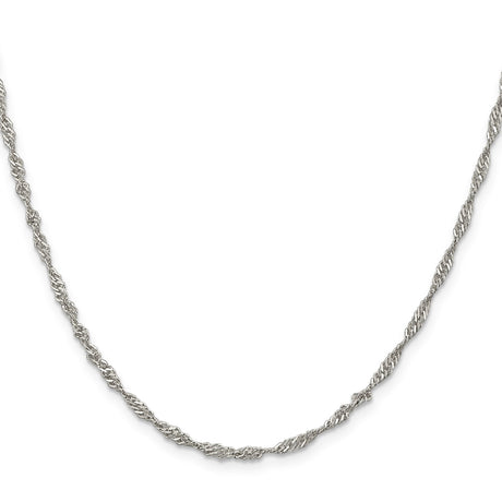 925 White Gold 2.25 mm Singapore Chain Necklace, Polished