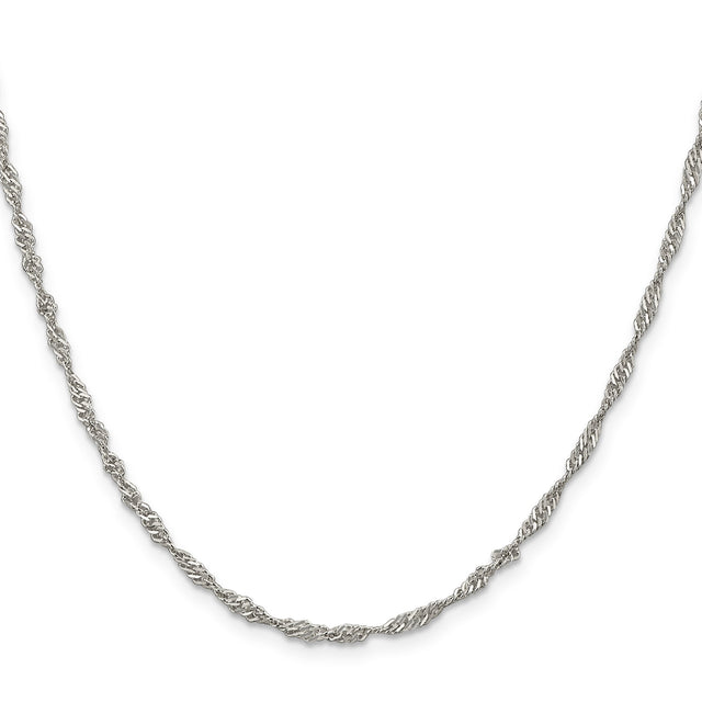 925 White Gold 2.25 mm Singapore Chain Necklace, Polished