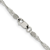925 White Gold 2.25 mm Singapore Chain Necklace, Polished alternate angle