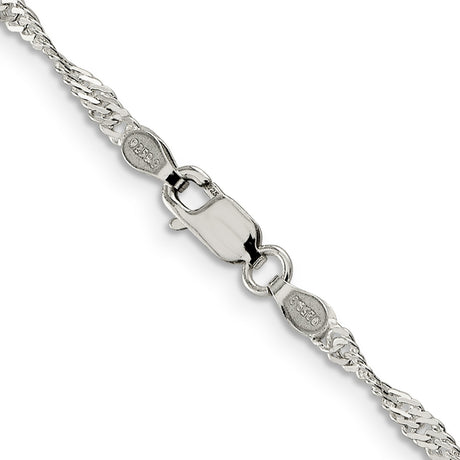 925 White Gold 2.25 mm Singapore Chain Necklace, Polished alternate angle