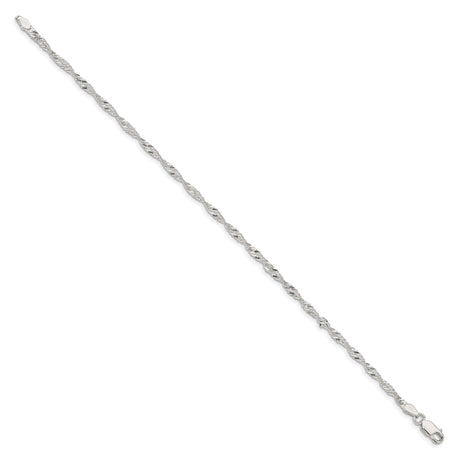 925 White Gold 2.25 mm Singapore Chain Bracelet, Polished