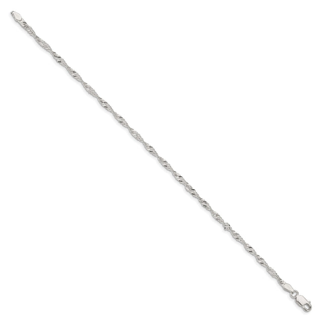 925 White Gold 2.25 mm Singapore Chain Bracelet, Polished