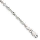 925 White Gold 2.25 mm Singapore Chain Bracelet, Polished shown for scale