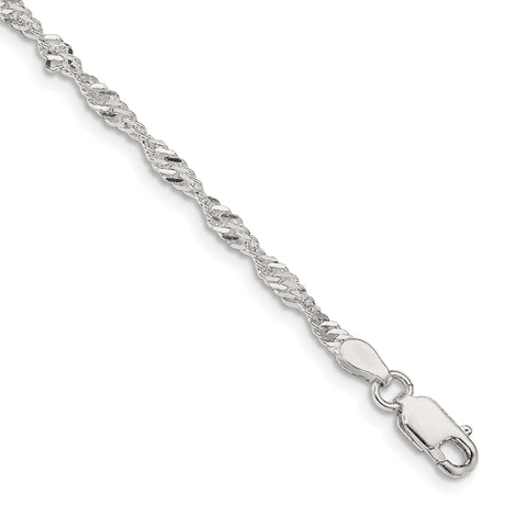 925 White Gold 2.25 mm Singapore Chain Bracelet, Polished shown for scale