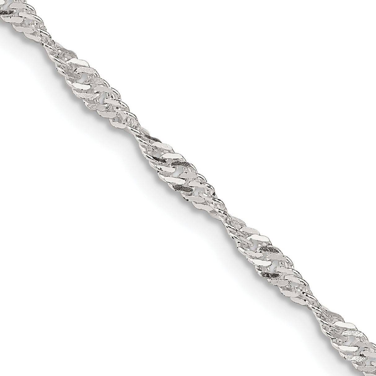 925 White Gold 2.25 mm Singapore Chain Necklace, Polished detail view