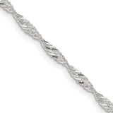 925 White Gold 2.25 mm Singapore Chain Necklace, Polished detail view