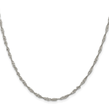 925 White Gold 2.25 mm Singapore Chain Necklace, Polished