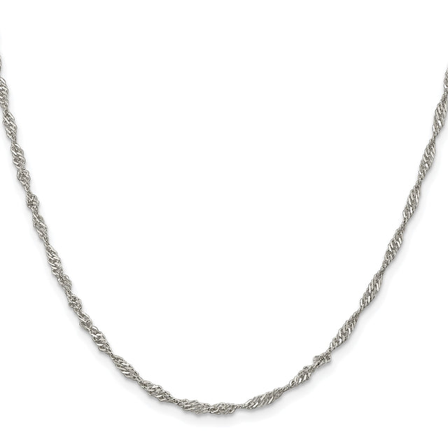925 White Gold 2.25 mm Singapore Chain Necklace, Polished