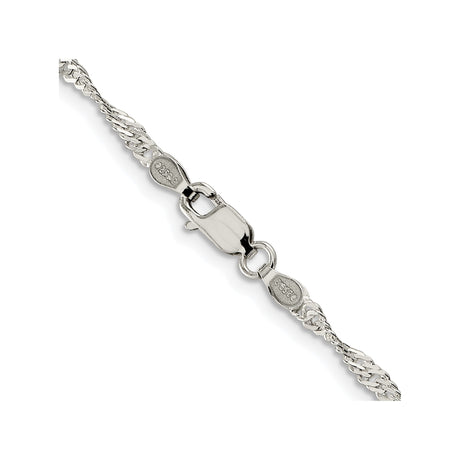 925 White Gold 2.25 mm Singapore Chain Necklace, Polished alternate angle