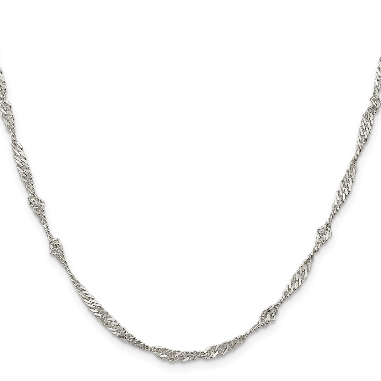 925 White Gold 3 mm Singapore Chain Necklace, Polished