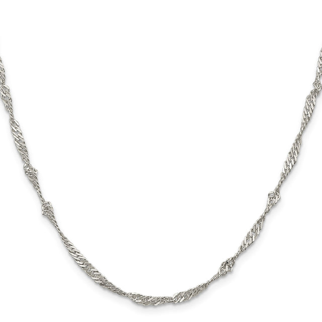925 White Gold 3 mm Singapore Chain Necklace, Polished