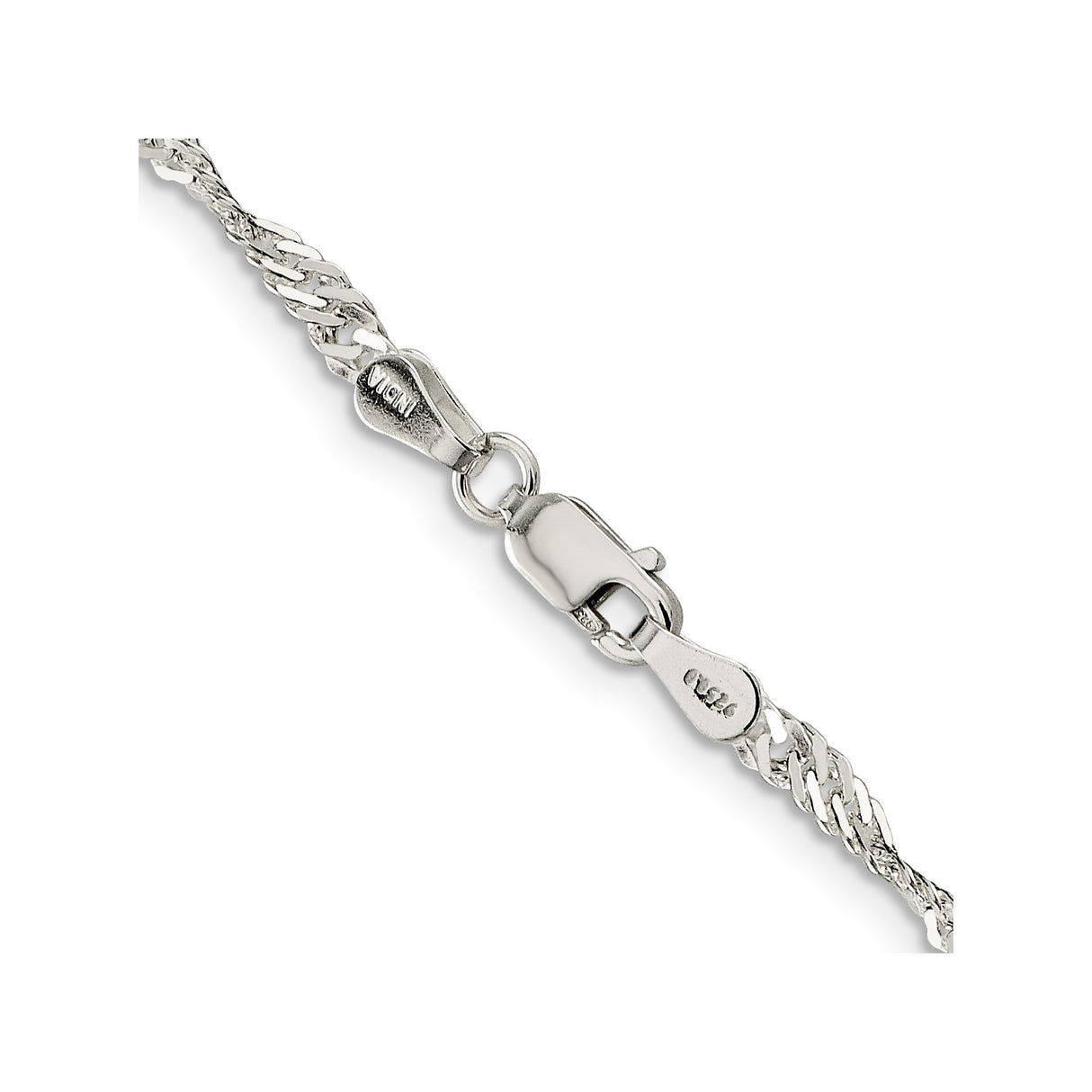 925 White Gold 3 mm Singapore Chain Necklace, Polished alternate angle