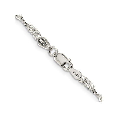 925 White Gold 3 mm Singapore Chain Necklace, Polished alternate angle